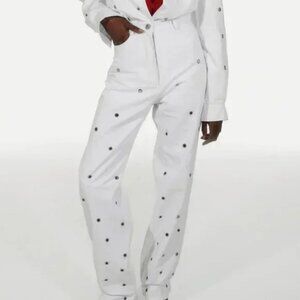 Chakshyn 'Grommet' Straight Leg Eyelet Cutout Cotton Jeans Pants